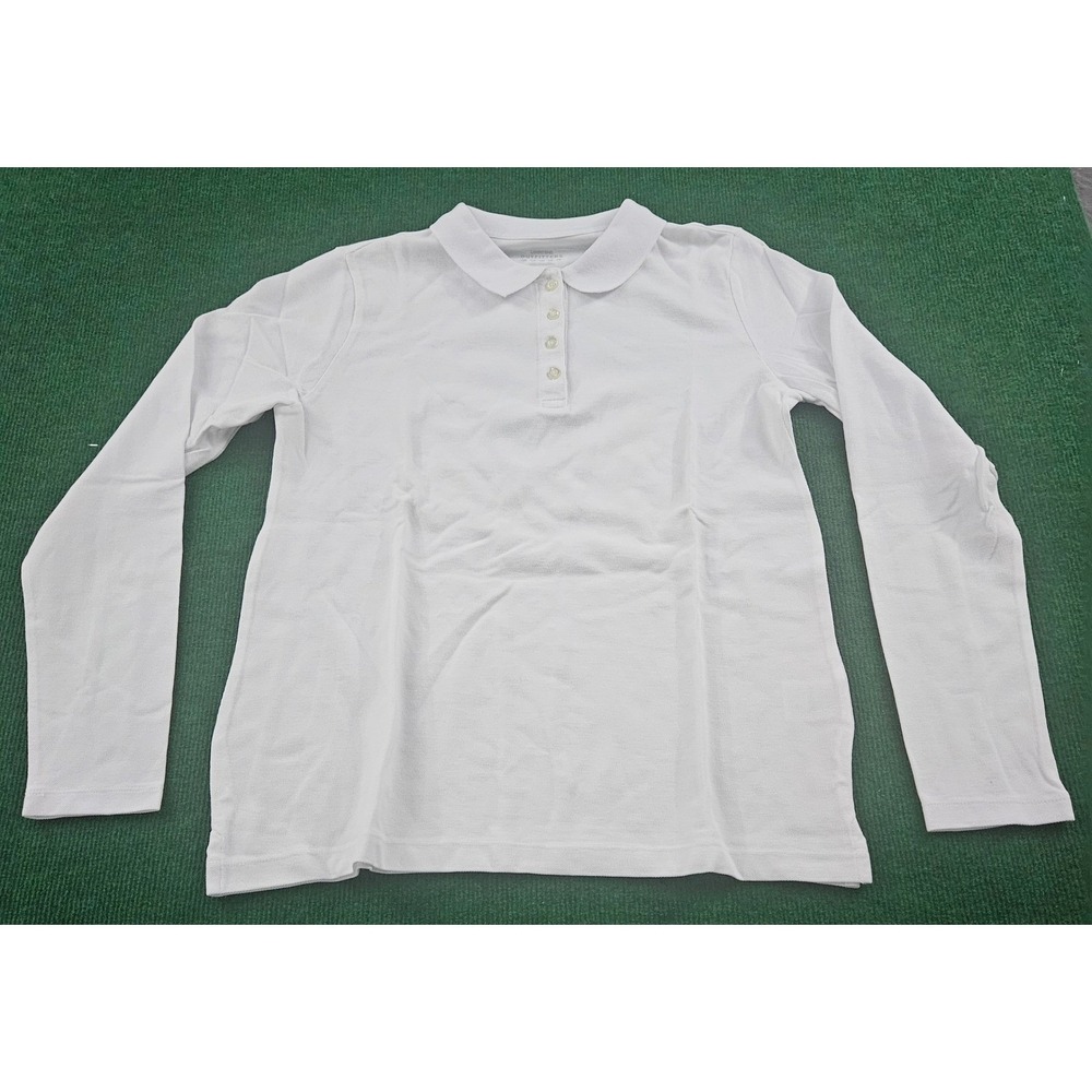 Lands‎ End Outfitters White Long Sleeve Collared Polo Shirt Top Girls Size M